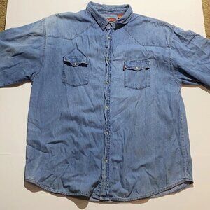 Real Ranch Shirt Mens 4xl Blue Pearl Snap Western Cowboy Rodeo Outdoor Fadded